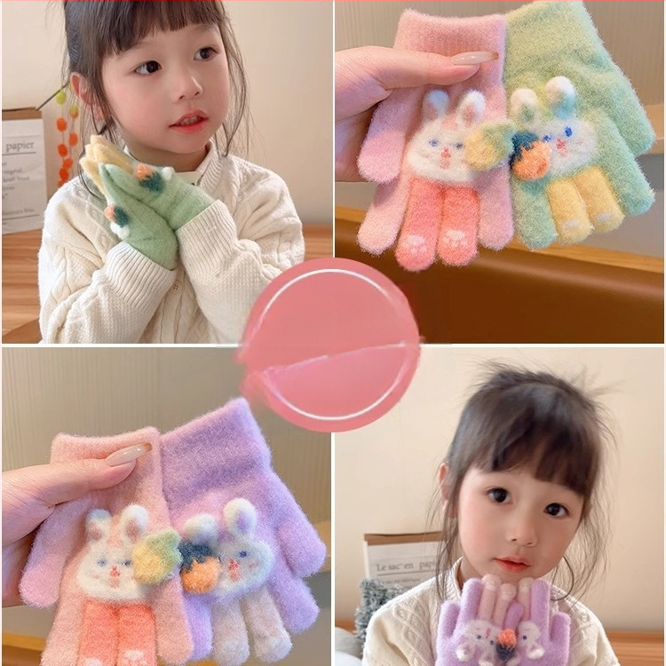 Gyerekeknek szánt téli kesztyű polár fleece anyagból, kötött, ötujjú, Cartoon mintával, 3–12 éveseknek