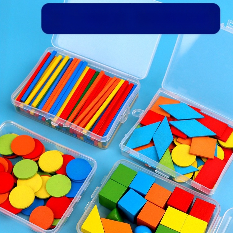 Medinis komplektas geometrijos figūroms skaičiuoti su strypeliais ir diskais – 3D geometrijos modelių rinkinys 7–14 metų vaikams