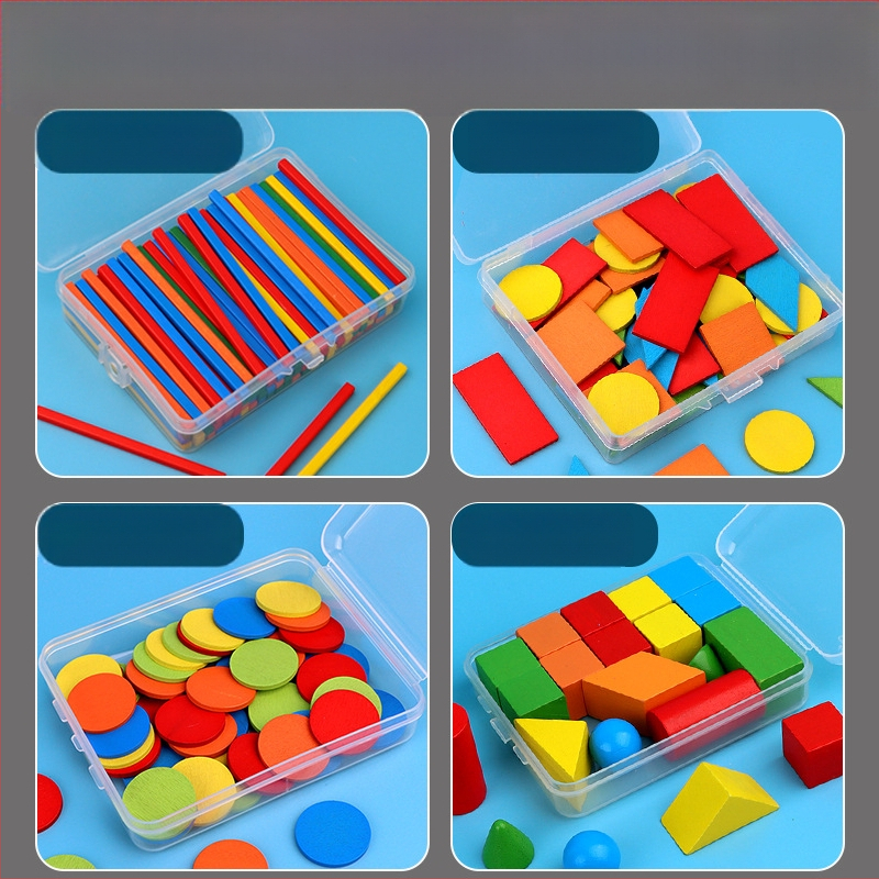 Medinis komplektas geometrijos figūroms skaičiuoti su strypeliais ir diskais – 3D geometrijos modelių rinkinys 7–14 metų vaikams