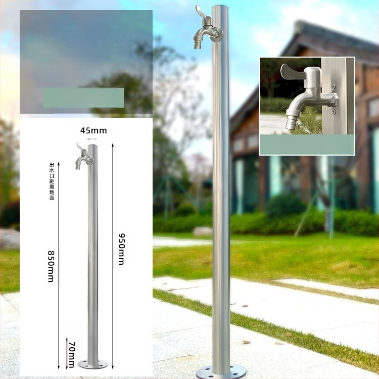 Εξωτερική βρύση σε στήλη από ανοξείδωτο χάλυβα, γρήγορο άνοιγμα, μοντέλο υψηλή κυκλική στήλη, άνοιγμα με κλειδί