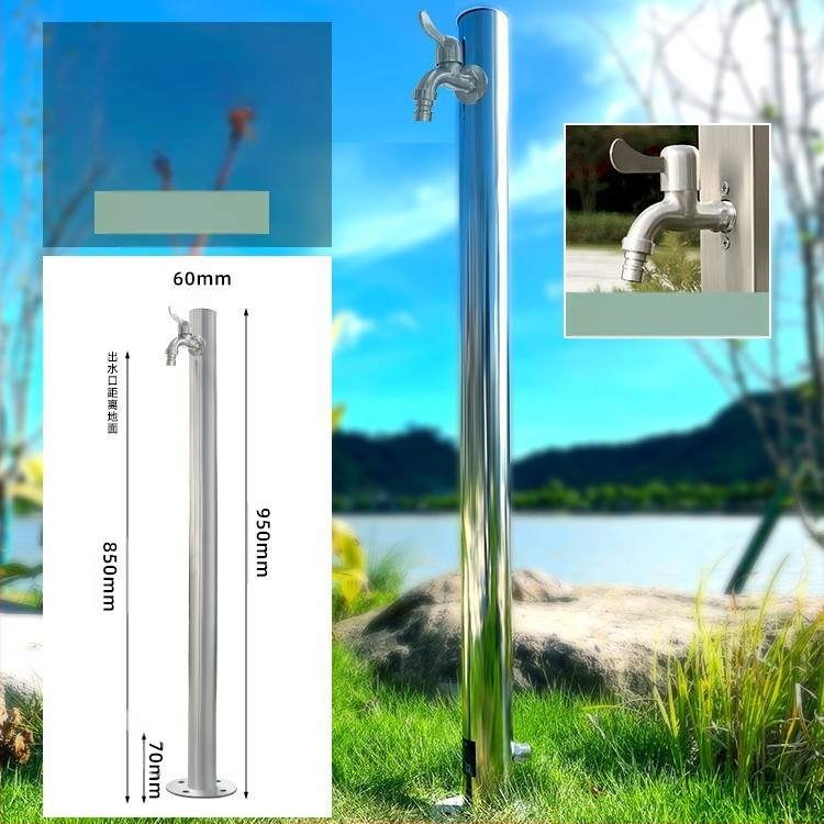 Εξωτερική βρύση σε στήλη από ανοξείδωτο χάλυβα, γρήγορο άνοιγμα, μοντέλο υψηλή κυκλική στήλη, άνοιγμα με κλειδί