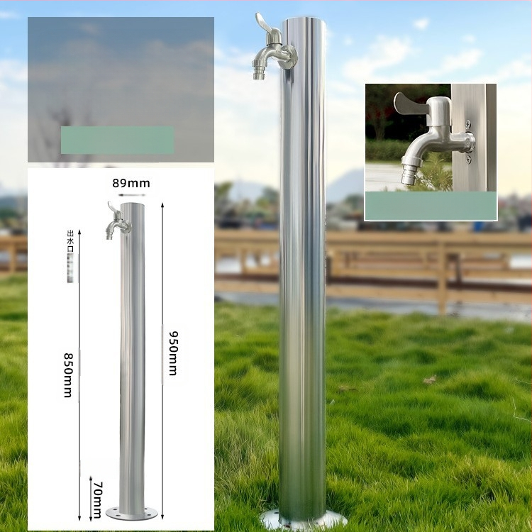 Εξωτερική βρύση σε στήλη από ανοξείδωτο χάλυβα, γρήγορο άνοιγμα, μοντέλο υψηλή κυκλική στήλη, άνοιγμα με κλειδί