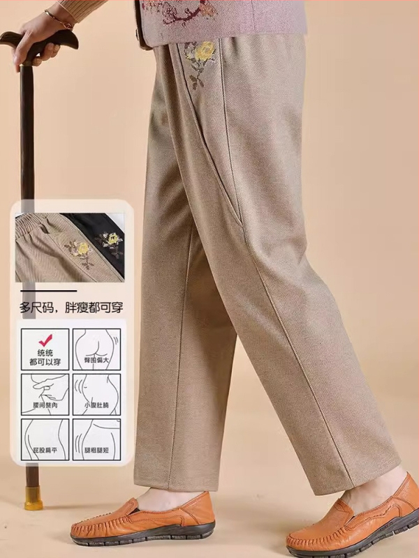 Дамски подплатени панталони за средна възраст за зима, свободна кройка, полиестерова материя, дебел тъкан, ежедневен стил