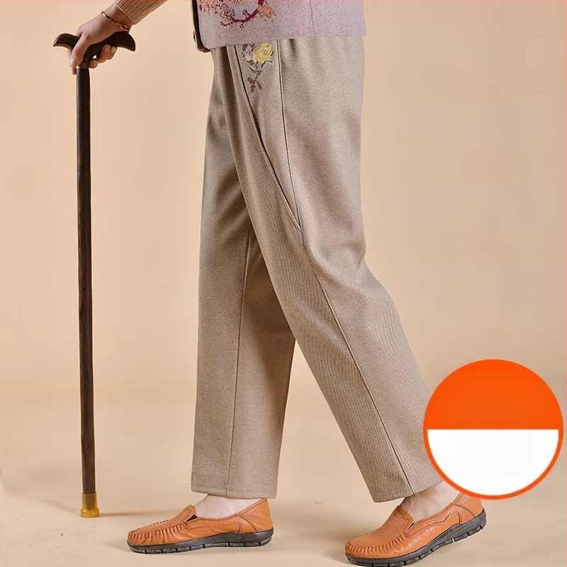 Дамски подплатени панталони за средна възраст за зима, свободна кройка, полиестерова материя, дебел тъкан, ежедневен стил