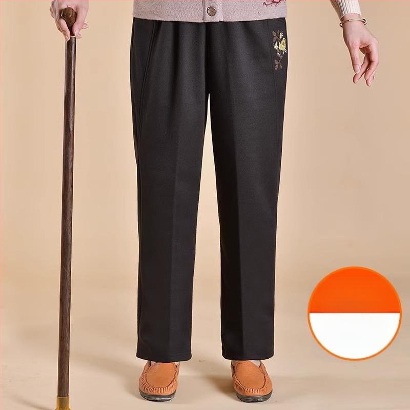 Дамски подплатени панталони за средна възраст за зима, свободна кройка, полиестерова материя, дебел тъкан, ежедневен стил