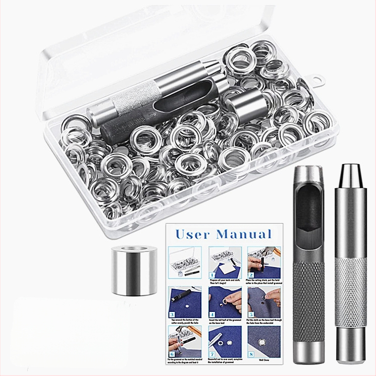 Σετ eyelet buckles από ορείχαλκο, 100 τεμάχια με τριμελές σετ εργαλείων, κατάλληλο για παλτά, τζιν, παπούτσια, σκηνές