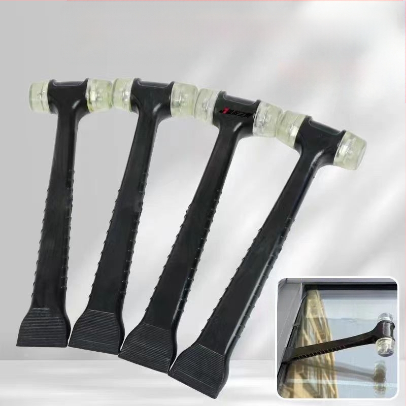 Plieninis korpusas su odiniu rankena – dviejų funkcijų montavimo įrankis plytelėms ir durų/ langų rėmams; plastikinė mentele ir gumos sandarinimo juosta