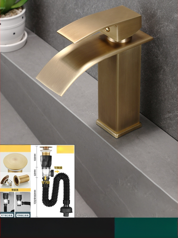 Vízcsap mosdóhoz, vízesés-stílusú, vintage dizájn, modell JS-AD001, anyag: rozsdamentes acél, kerámiabetét, egyetlen csatlakozás