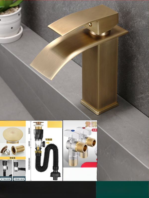 Vízcsap mosdóhoz, vízesés-stílusú, vintage dizájn, modell JS-AD001, anyag: rozsdamentes acél, kerámiabetét, egyetlen csatlakozás