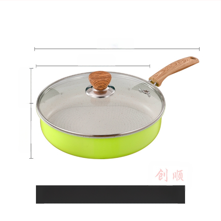 Nerūsējošā tērauda panna ar plakanu dibenu, Maifan Stone antiadhēzijas pārklājums, stikla vāks, svars 1,3 kg