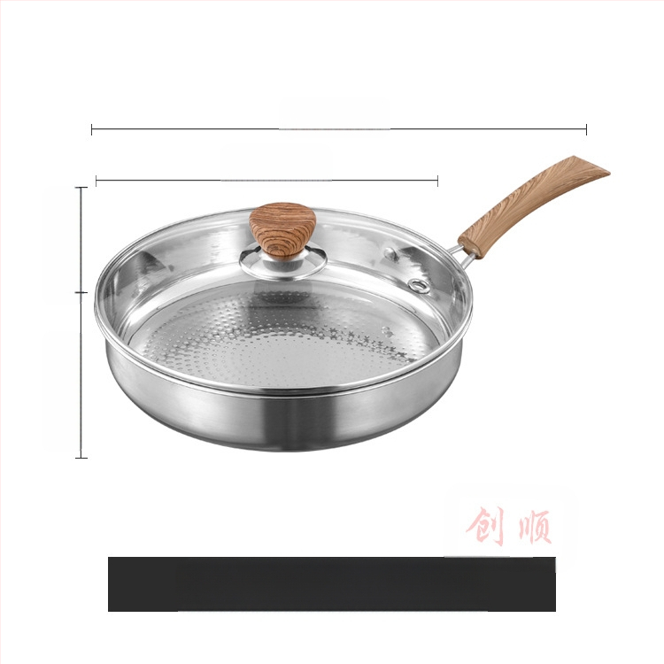 Nerūsējošā tērauda panna ar plakanu dibenu, Maifan Stone antiadhēzijas pārklājums, stikla vāks, svars 1,3 kg