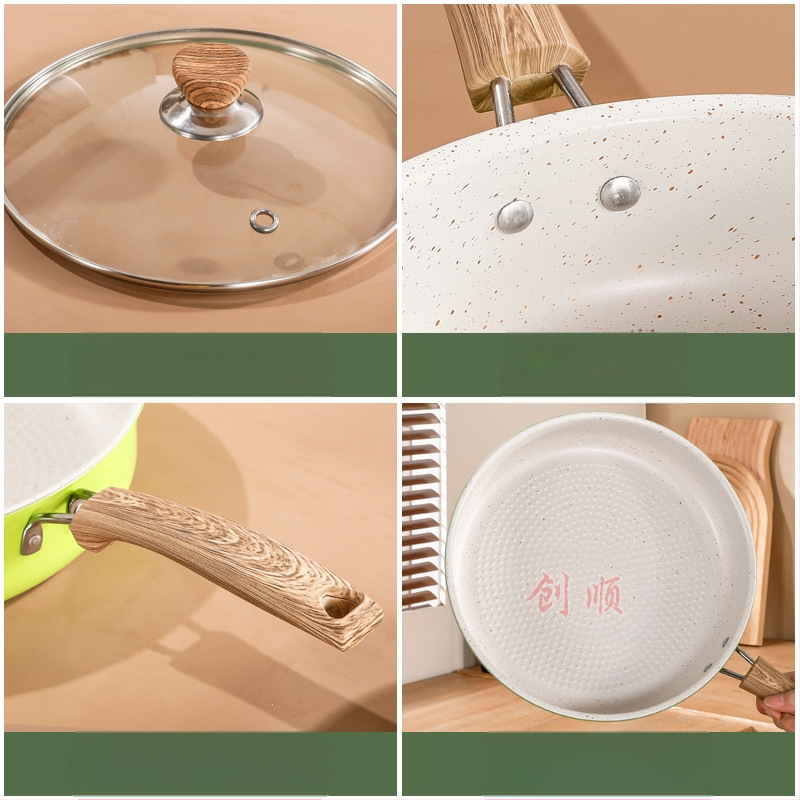 Nerūsējošā tērauda panna ar plakanu dibenu, Maifan Stone antiadhēzijas pārklājums, stikla vāks, svars 1,3 kg