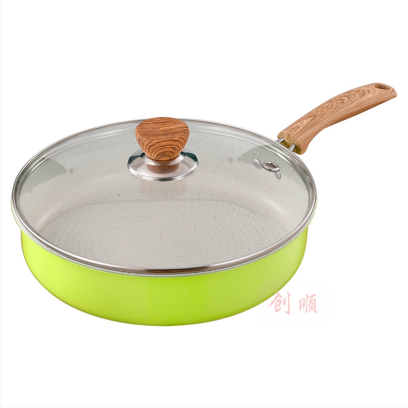 Nerūsējošā tērauda panna ar plakanu dibenu, Maifan Stone antiadhēzijas pārklājums, stikla vāks, svars 1,3 kg