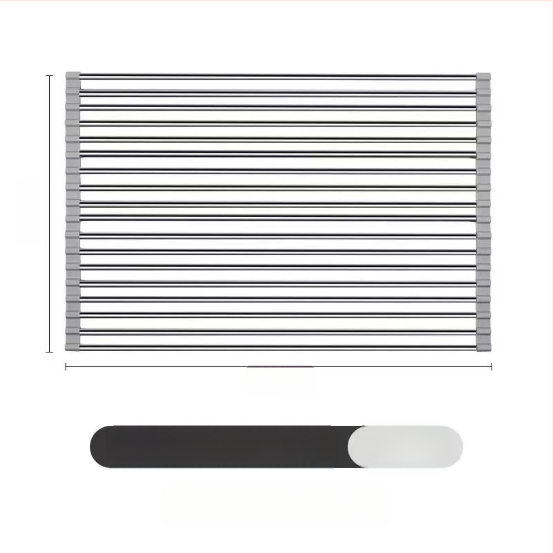 Nerūdijančio plieno nutekėjimo laikiklis su sulankstomu teleskopiniu dizainu virtuvės indų laikymui — modernus stilius, leidimas 2017 m. pavasarį