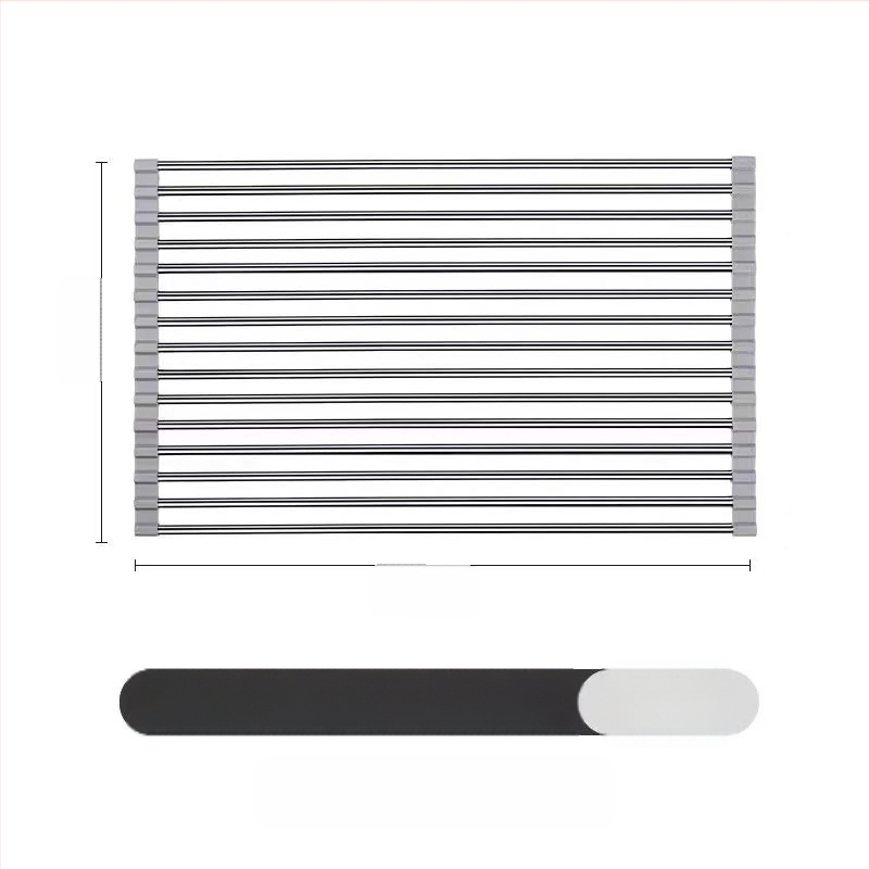 Nerūdijančio plieno nutekėjimo laikiklis su sulankstomu teleskopiniu dizainu virtuvės indų laikymui — modernus stilius, leidimas 2017 m. pavasarį