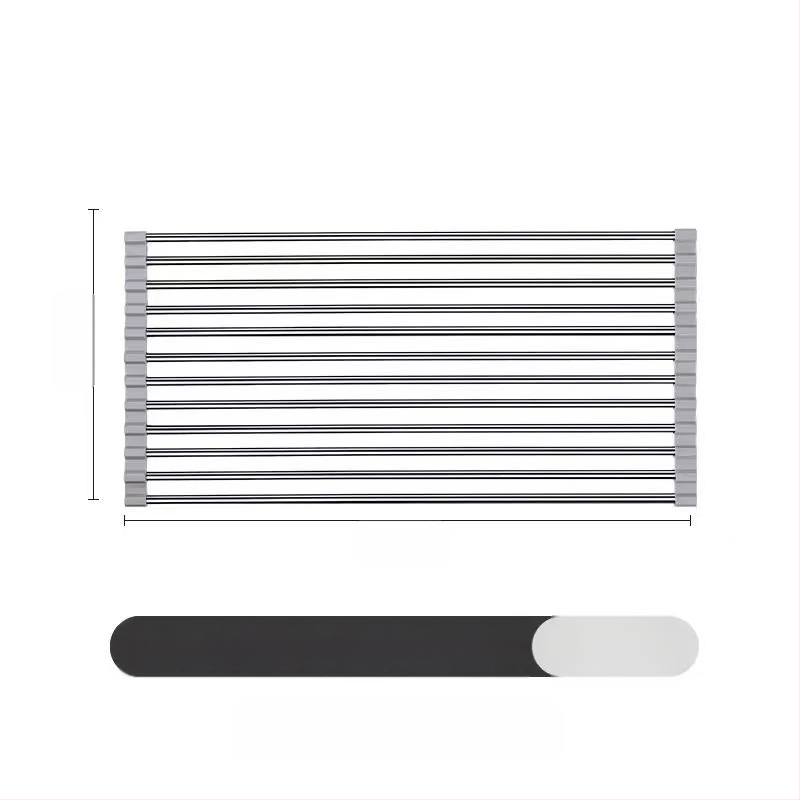 Nerūdijančio plieno nutekėjimo laikiklis su sulankstomu teleskopiniu dizainu virtuvės indų laikymui — modernus stilius, leidimas 2017 m. pavasarį