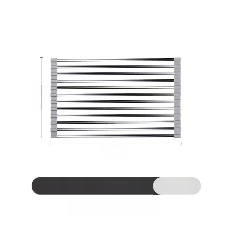 Nerūdijančio plieno nutekėjimo laikiklis su sulankstomu teleskopiniu dizainu virtuvės indų laikymui — modernus stilius, leidimas 2017 m. pavasarį