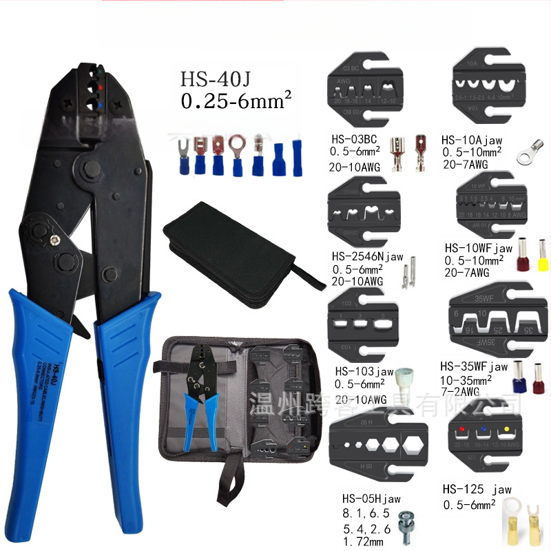 Precision európai stílusú préselőfogó terminálokhoz, ratchet mechanizmussal, előre izolált terminálokhoz, 0.25–6 mm², 45# acél, 510 g