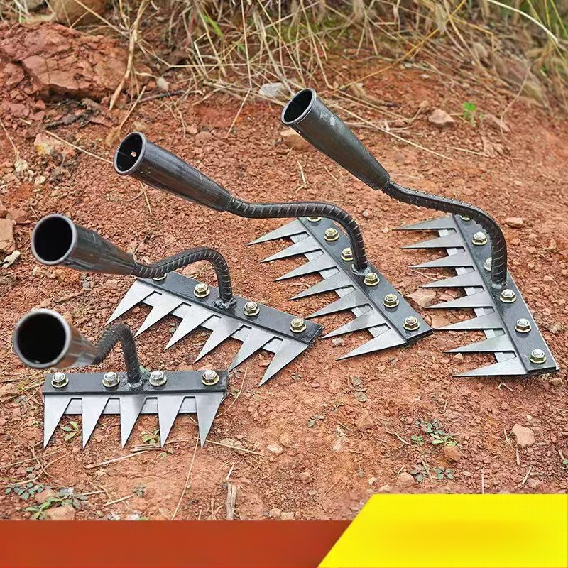 Sodo grėblys su nuimama galvute, daugiažūbis, žemės atpalaidavimui vaismedžiams (dantų ilgis 100 mm)