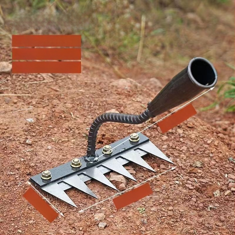 Sodo grėblys su nuimama galvute, daugiažūbis, žemės atpalaidavimui vaismedžiams (dantų ilgis 100 mm)