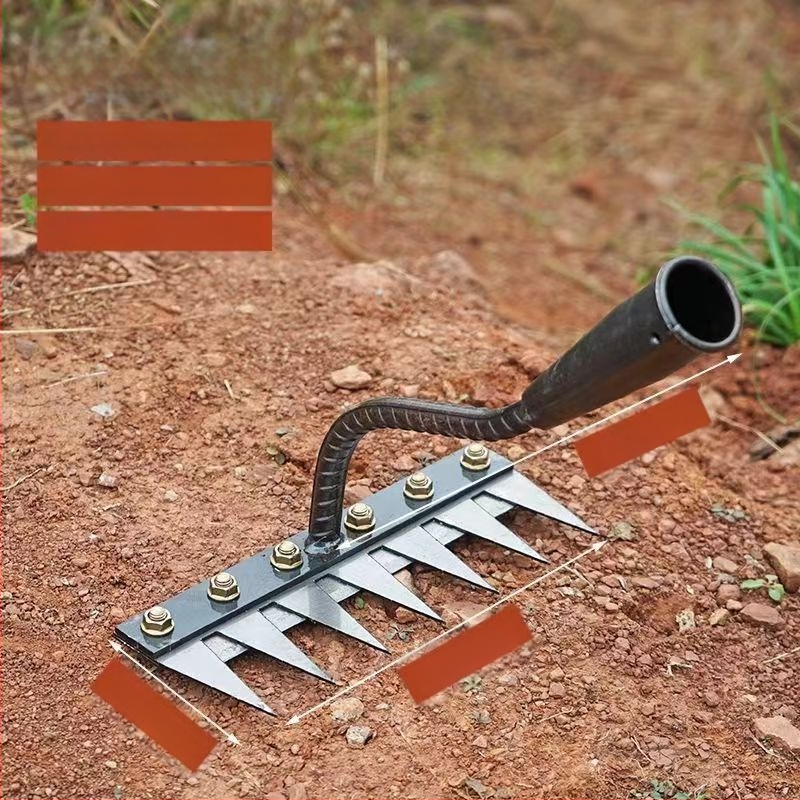 Sodo grėblys su nuimama galvute, daugiažūbis, žemės atpalaidavimui vaismedžiams (dantų ilgis 100 mm)