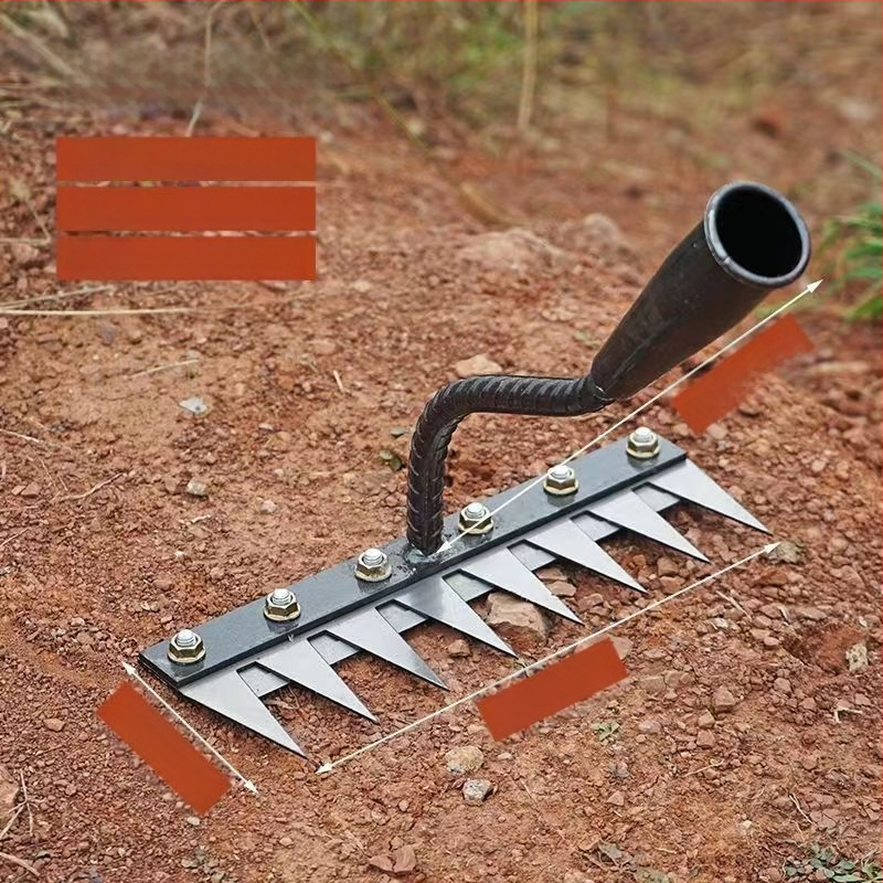 Sodo grėblys su nuimama galvute, daugiažūbis, žemės atpalaidavimui vaismedžiams (dantų ilgis 100 mm)