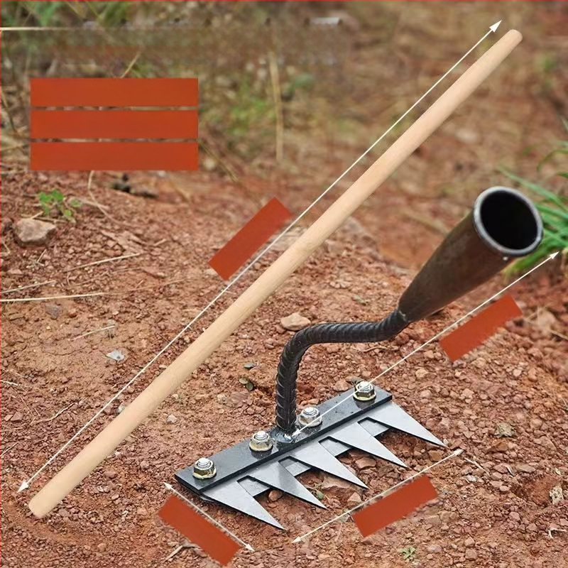 Sodo grėblys su nuimama galvute, daugiažūbis, žemės atpalaidavimui vaismedžiams (dantų ilgis 100 mm)