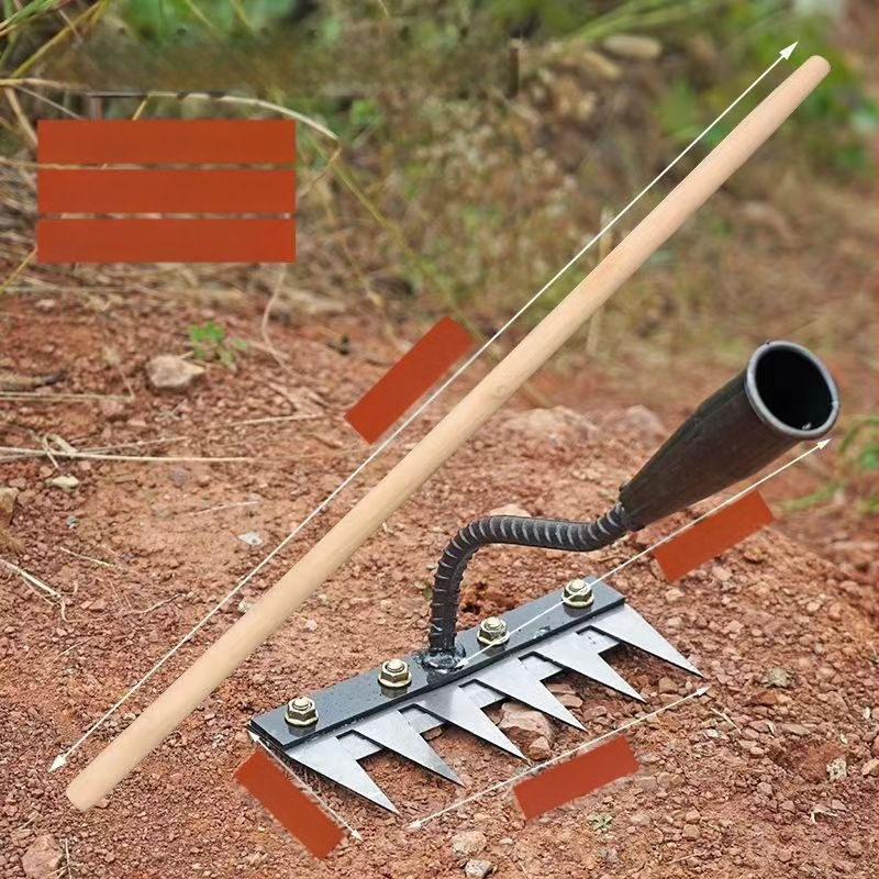 Sodo grėblys su nuimama galvute, daugiažūbis, žemės atpalaidavimui vaismedžiams (dantų ilgis 100 mm)