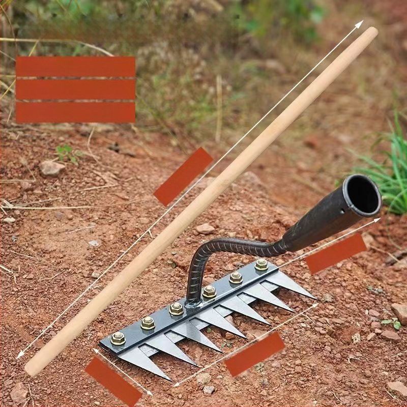 Sodo grėblys su nuimama galvute, daugiažūbis, žemės atpalaidavimui vaismedžiams (dantų ilgis 100 mm)