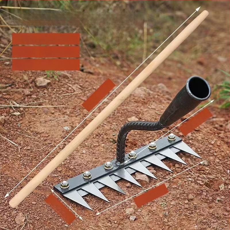 Sodo grėblys su nuimama galvute, daugiažūbis, žemės atpalaidavimui vaismedžiams (dantų ilgis 100 mm)