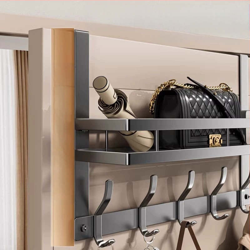 Безпробивна стенна закачалка за палто с лепяща основа за монтаж зад вратата — карбонова стомана, сгъваема и мултифункционална