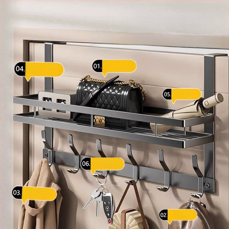 Безпробивна стенна закачалка за палто с лепяща основа за монтаж зад вратата — карбонова стомана, сгъваема и мултифункционална