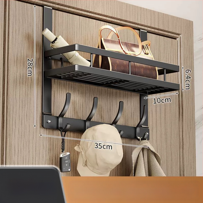 Безпробивна стенна закачалка за палто с лепяща основа за монтаж зад вратата — карбонова стомана, сгъваема и мултифункционална