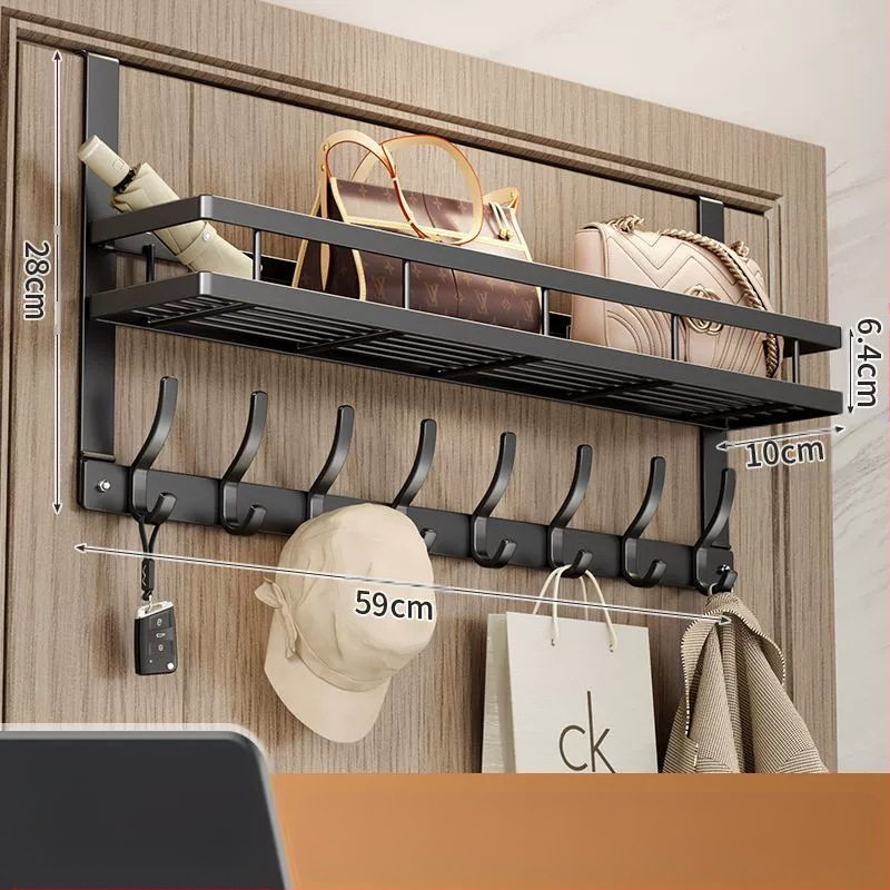 Безпробивна стенна закачалка за палто с лепяща основа за монтаж зад вратата — карбонова стомана, сгъваема и мултифункционална