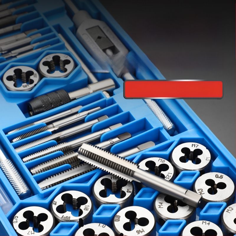 Комплект за завиване на резби (тап и ди) със свредло за резби, ръчен инструмент за завиване на резби и вътрешнорезбов гаечен ключ