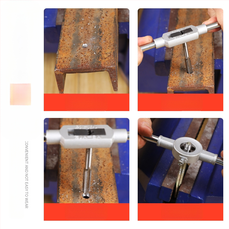 Комплект за завиване на резби (тап и ди) със свредло за резби, ръчен инструмент за завиване на резби и вътрешнорезбов гаечен ключ