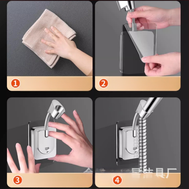 Dušo galvos laikiklis – pagrindas, sienos montavimas be gręžimo, universalus reguliuojamas, ABS medžiaga, elektroplakavimo apdaila, modelis ZJ-01, šiuolaikiškas minimalistinis stilius