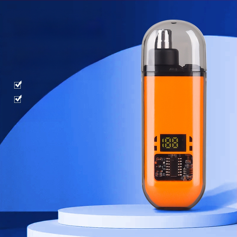 Nosies plaukų skutimo prietaisas, įkraunamas, mažas ir nešiojamas, su nuimamą plaunamą pjovimo galvutę, ABS korpusas.