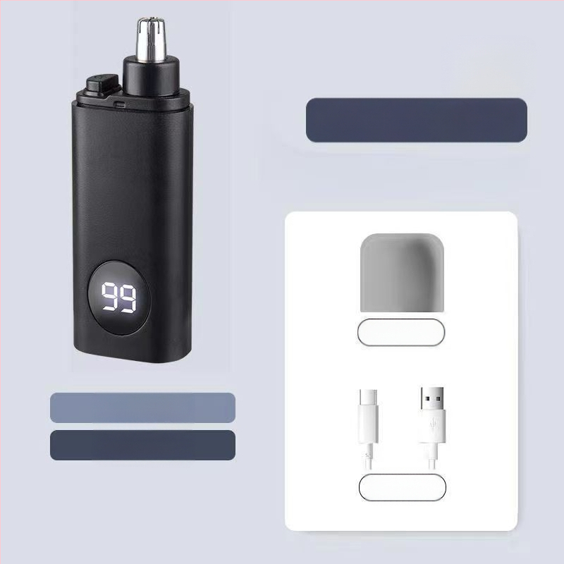 Nosies plaukų skutimo prietaisas, įkraunamas, mažas ir nešiojamas, su nuimamą plaunamą pjovimo galvutę, ABS korpusas.