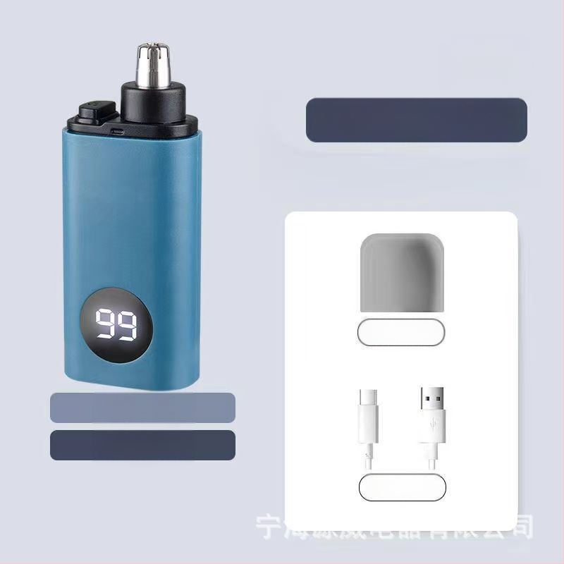 Nosies plaukų skutimo prietaisas, įkraunamas, mažas ir nešiojamas, su nuimamą plaunamą pjovimo galvutę, ABS korpusas.