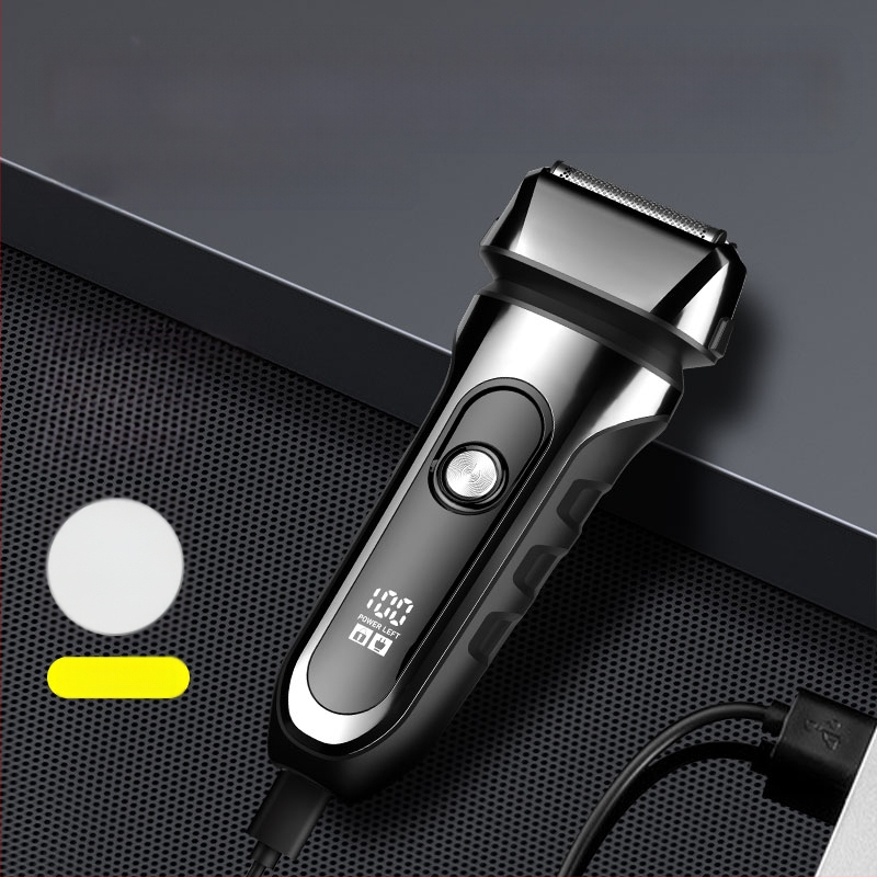 Elektrinis skustuvas su atgaline 3 peilių galva, plūduriuojanti galva, įmontuota 500–800 mAh baterija, 90 min veikimo laikas, USB įkrovimas