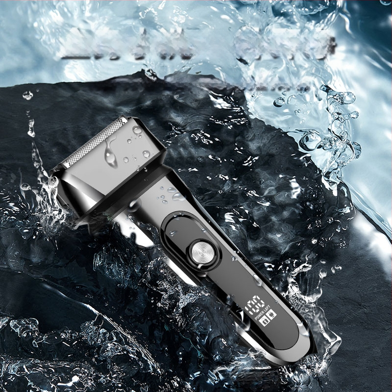 Elektrinis skustuvas su atgaline 3 peilių galva, plūduriuojanti galva, įmontuota 500–800 mAh baterija, 90 min veikimo laikas, USB įkrovimas