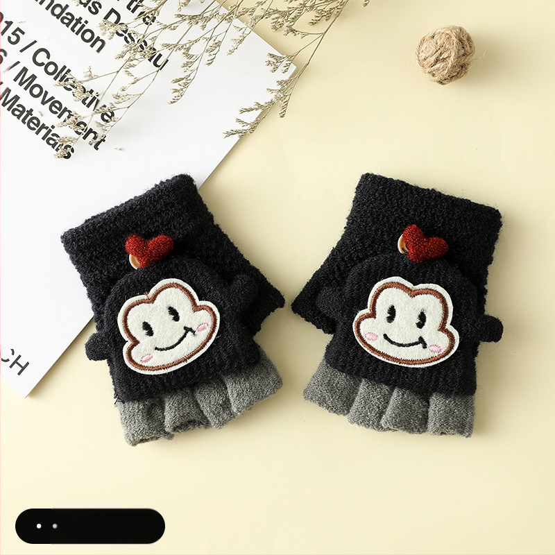Vaikų žieminės pirštinės su puse piršto ir Flip-Top, kiškučio karikatūra, megztos, šildo, amžius 3–6
