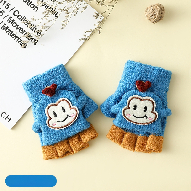 Vaikų žieminės pirštinės su puse piršto ir Flip-Top, kiškučio karikatūra, megztos, šildo, amžius 3–6