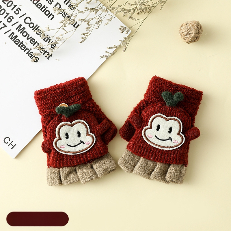 Vaikų žieminės pirštinės su puse piršto ir Flip-Top, kiškučio karikatūra, megztos, šildo, amžius 3–6