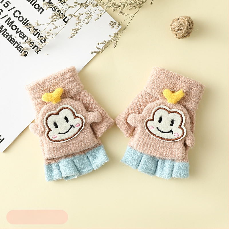 Vaikų žieminės pirštinės su puse piršto ir Flip-Top, kiškučio karikatūra, megztos, šildo, amžius 3–6