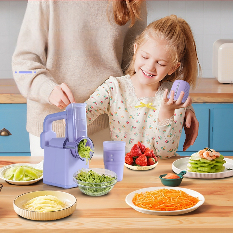 Elektrinis daugiafunkcinis daržovių pjaustytuvas su volelių pjaustytuvu — ABS korpusas, įmanoma pritaikyti, tinka julienne bulvėms ir sūriui