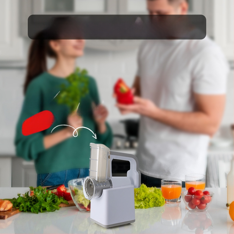 Elektrinis daugiafunkcinis daržovių pjaustytuvas su volelių pjaustytuvu — ABS korpusas, įmanoma pritaikyti, tinka julienne bulvėms ir sūriui