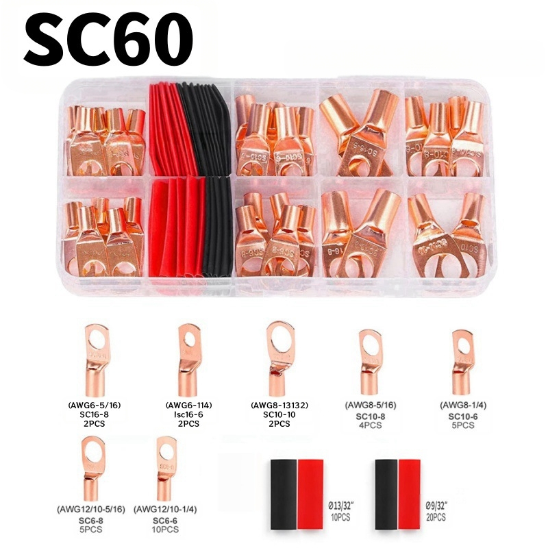 Terminalų rinkinys: 100 bare terminalai, 50 crimp terminalai ir 50 heat shrink tubes, iš viso 260 vnt