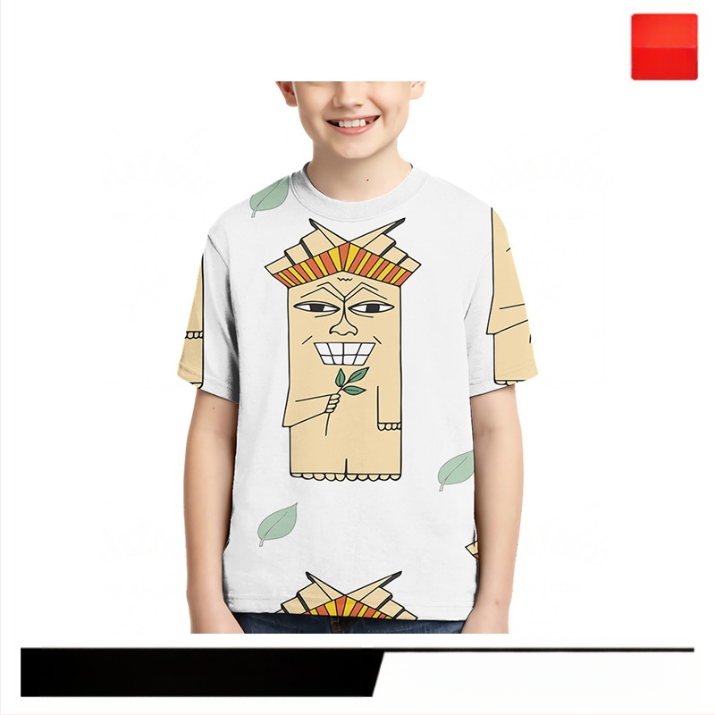 Детска тениска с 3D дигитален печат, геометричен принт, къс ръкав, кръгло деколте, унисекс